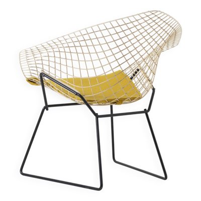 Chaise Diamond vintage Harry Bertoia, Knoll, vers les années 1960, rétapissée.