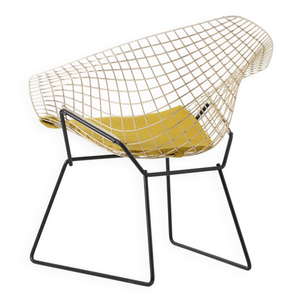 Chaise Diamond vintage Harry Bertoia, Knoll, vers les années 1960, rétapissée.