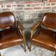 Scandinavian style armchairs (pair) in rubberwood and leather
