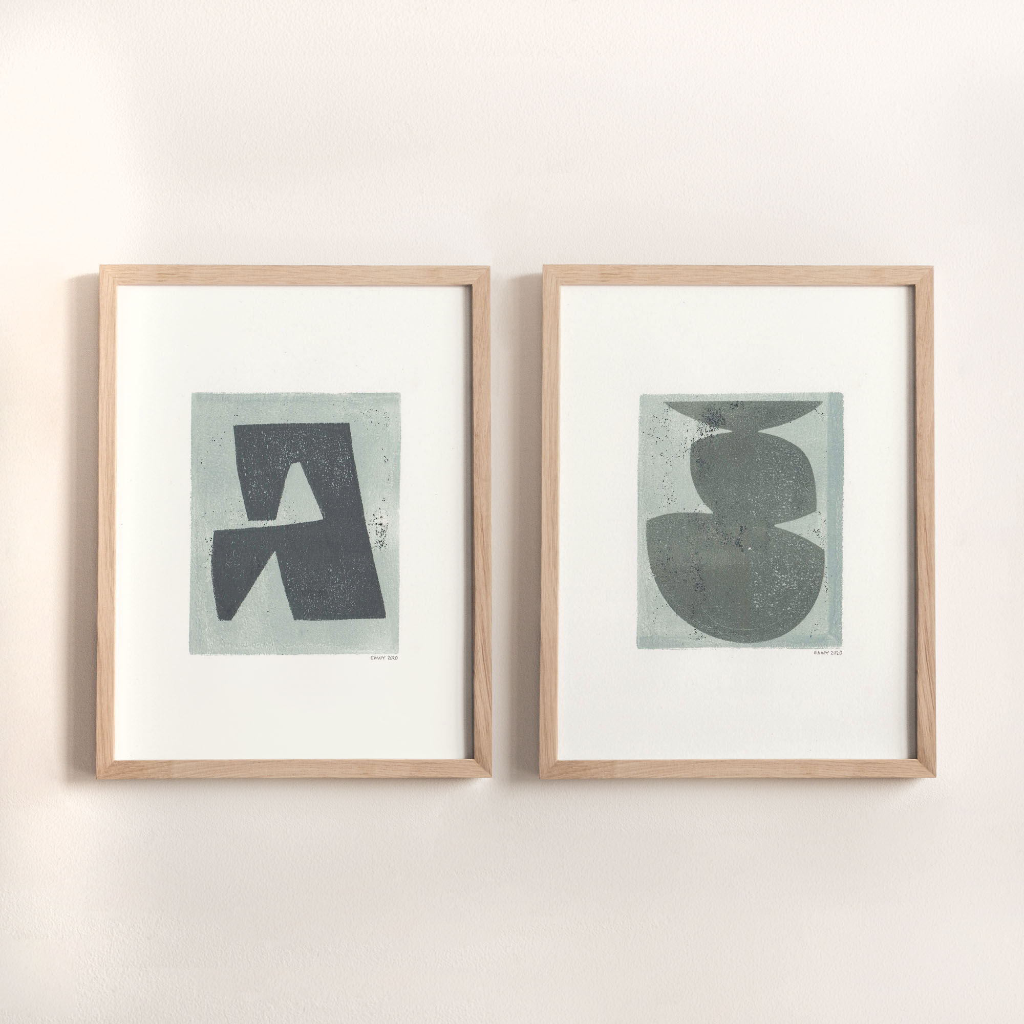 Set of 2 monotypes signed Eawy