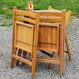 Set of 6 folding chairs in solid beech from the 70s