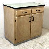 Vintage 60's sideboard in raw wood and blue formica