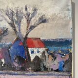 Tableau ancien, paysage urbain, années 70