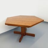 Vintage 80s hexagonal dining table in oak wood