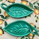 Duo of Vallauris raviers in the shape of green leaves signed Cérenne