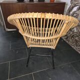 Vintage 70s rattan and metal sun lounger
