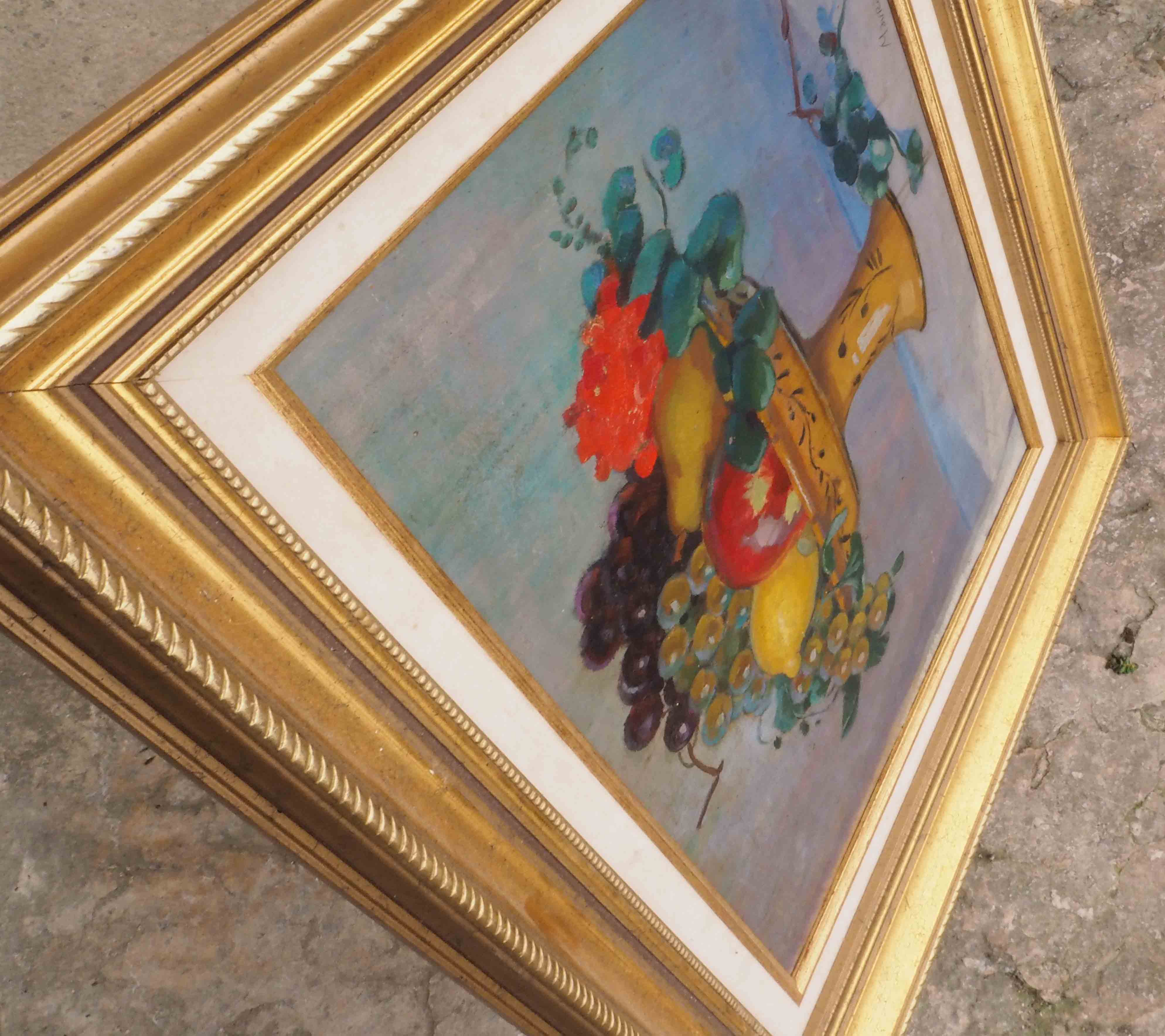 Painting fruit cup by maurice de lambert (1873-1952)