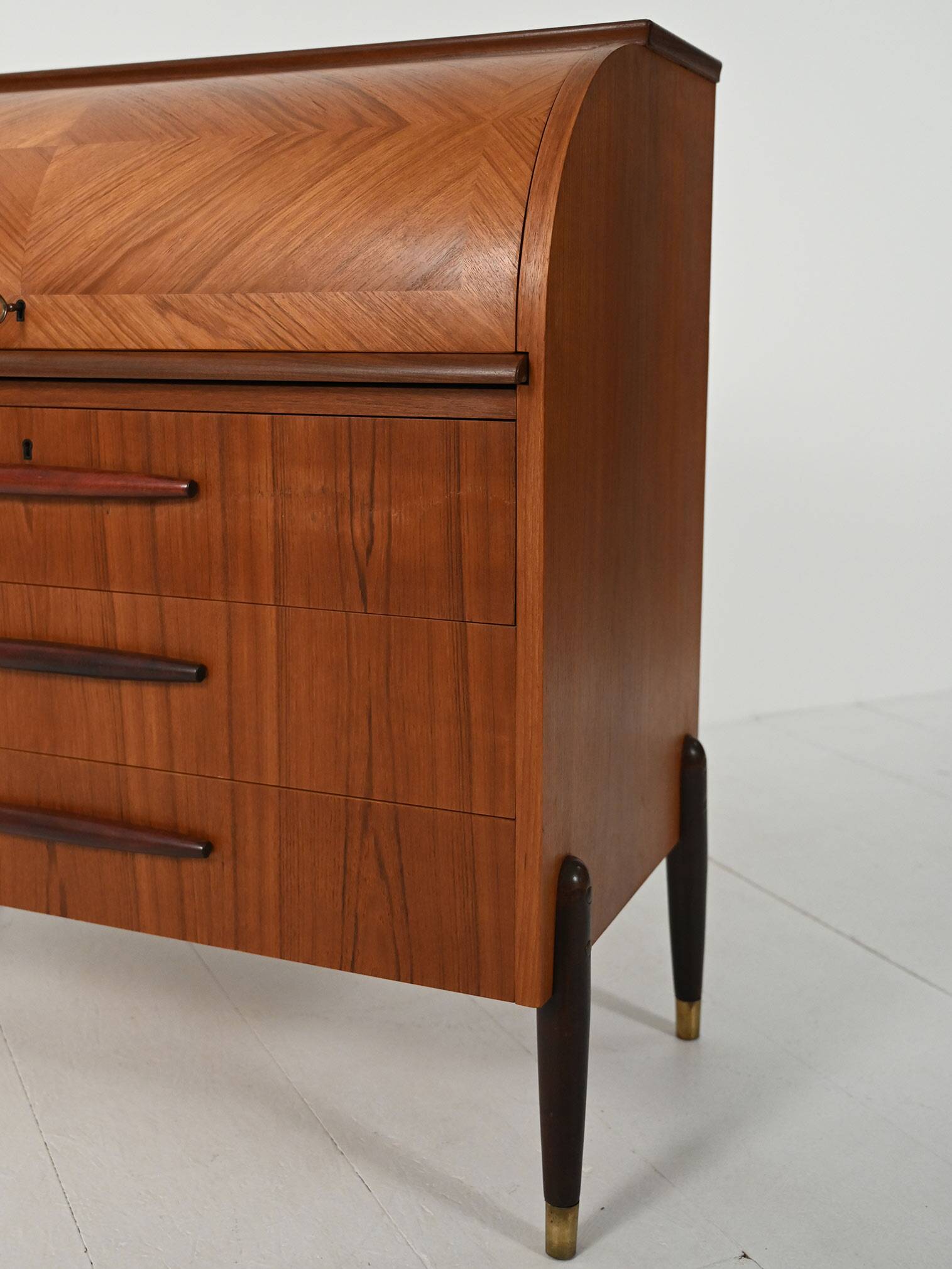 1950s Scandinavian teak secrétaire with elongated sculpted pulls