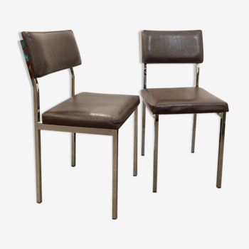 Pair of chrome and leatherette chairs