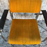Pair of Vintage 1970s Chrome Metal Armchairs with Orange Fabric and Wood