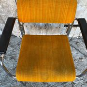 Pair of Vintage 1970s Chrome Metal Armchairs with Orange Fabric and Wood
