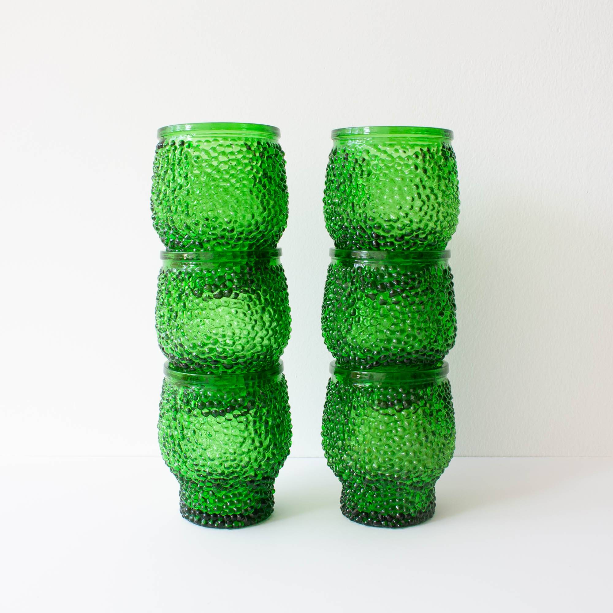 Vintage Green Set of 6 Cocktail bubble glasses, ice bucket and ice clamps