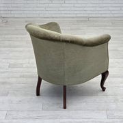 1960s, Danish armchair, green furniture velour, beech wood legs.