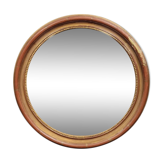 Miroir en bois doré patiné « oeil de sorcière » époque 1900  glace bombée e