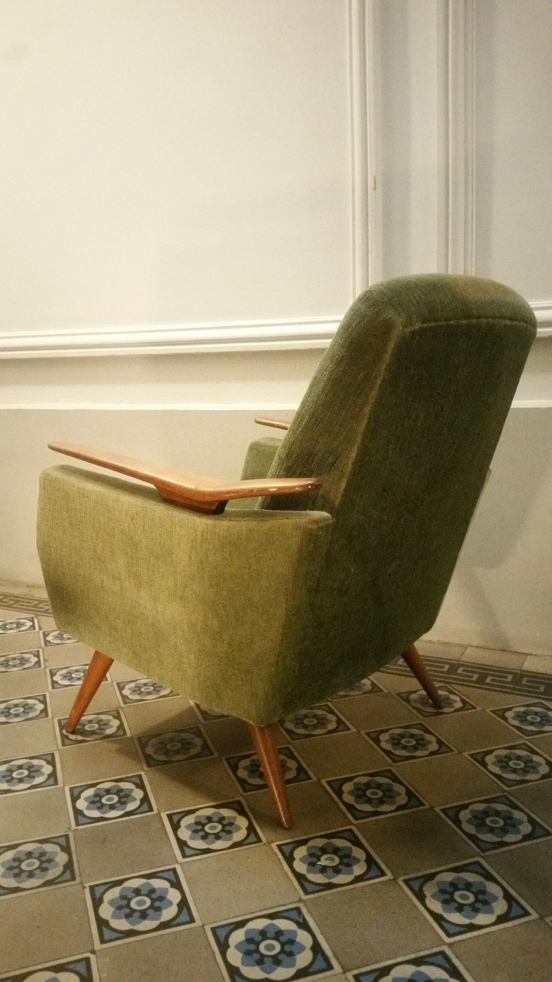 Club Chair fabric with armrests teak 50s 60s