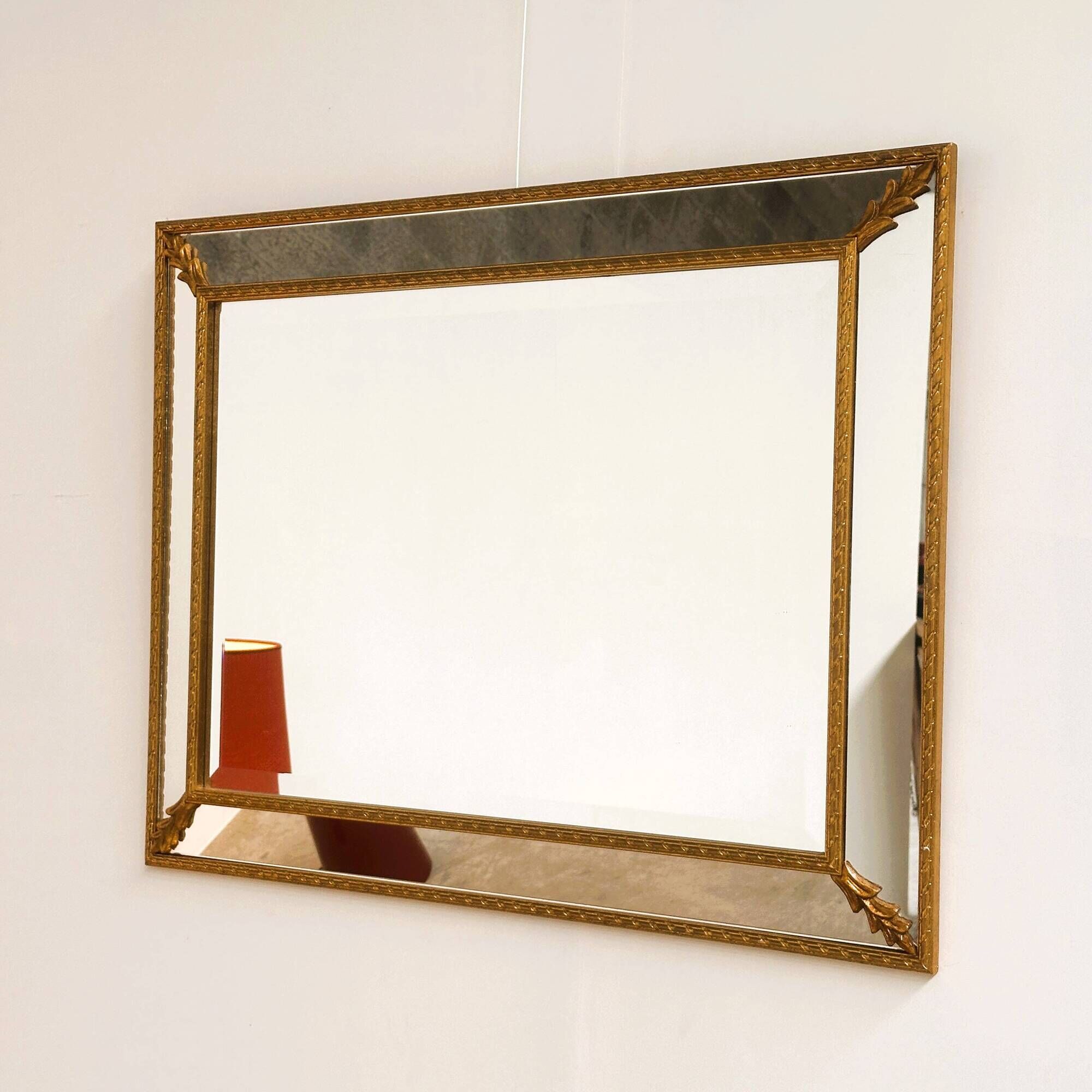 Vintage Wall Mirror in Gilded Brass with Leaf Details, 1980s