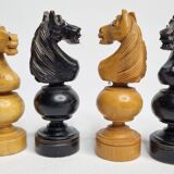 Vintage Hand Carved Wooden Chess Set, 1930s, King Height 8cm