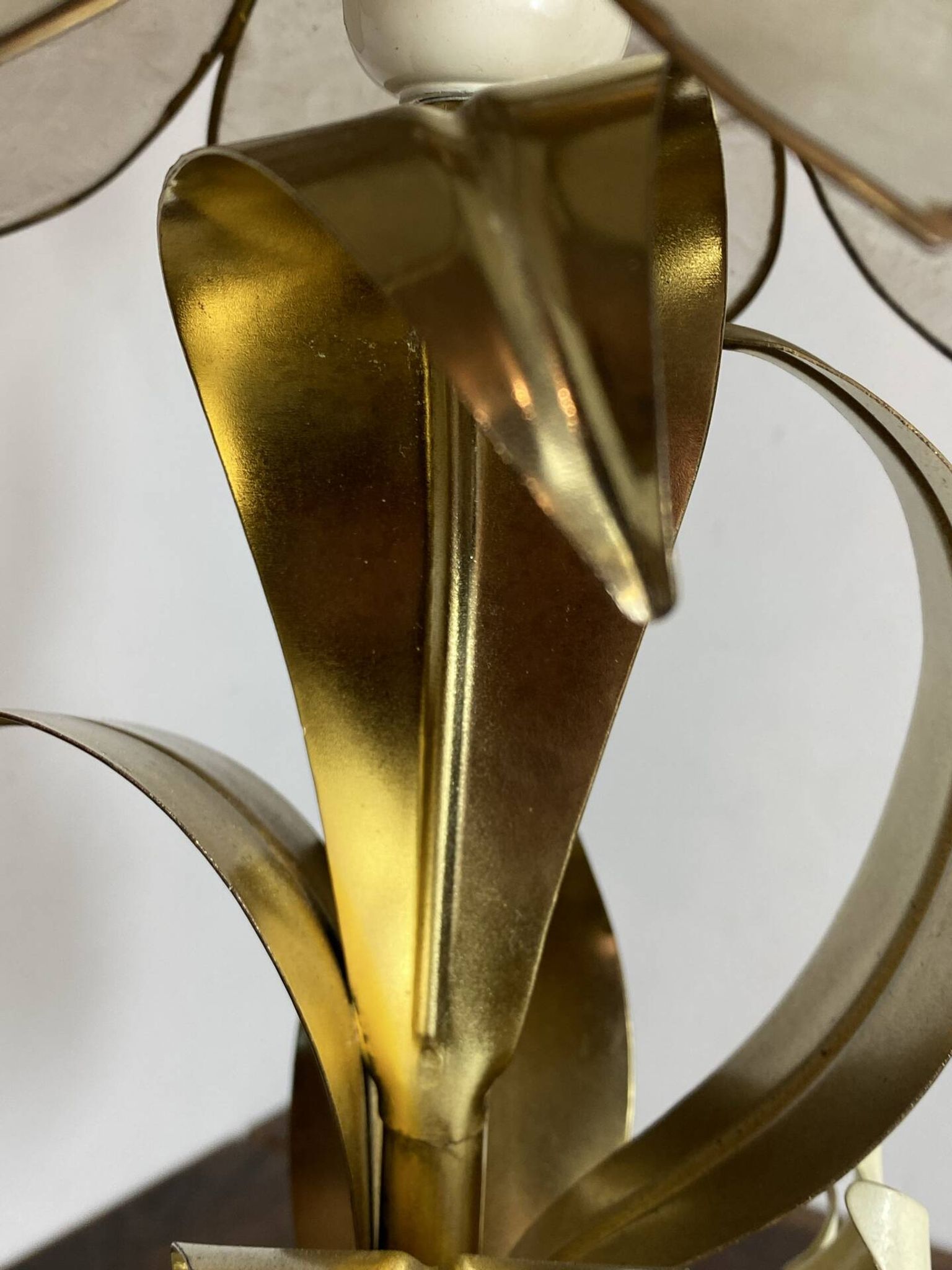 Brass lamp, metal and mother-of-pearl