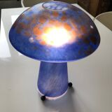 Mushroom lamp in blue glass paste spotted with brown/ochre