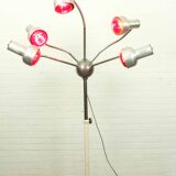 Chrome mid century modern adjustable five-arm lamp on wheel base