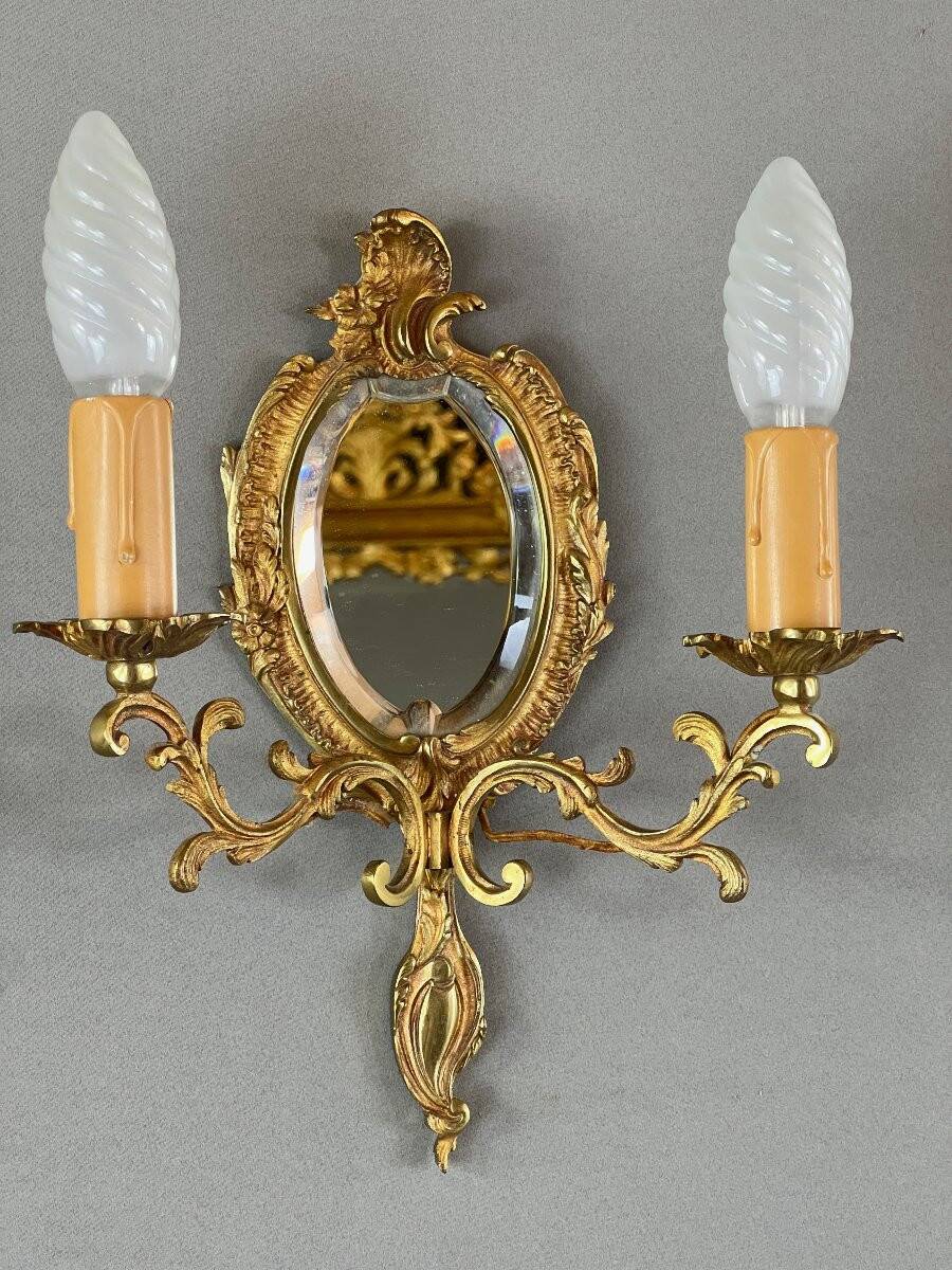 Pair of Louis XV Style Mirror Wall Sconces, 20th Century