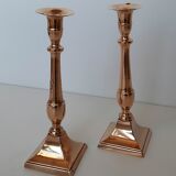 Pair of square foot copper candle holders