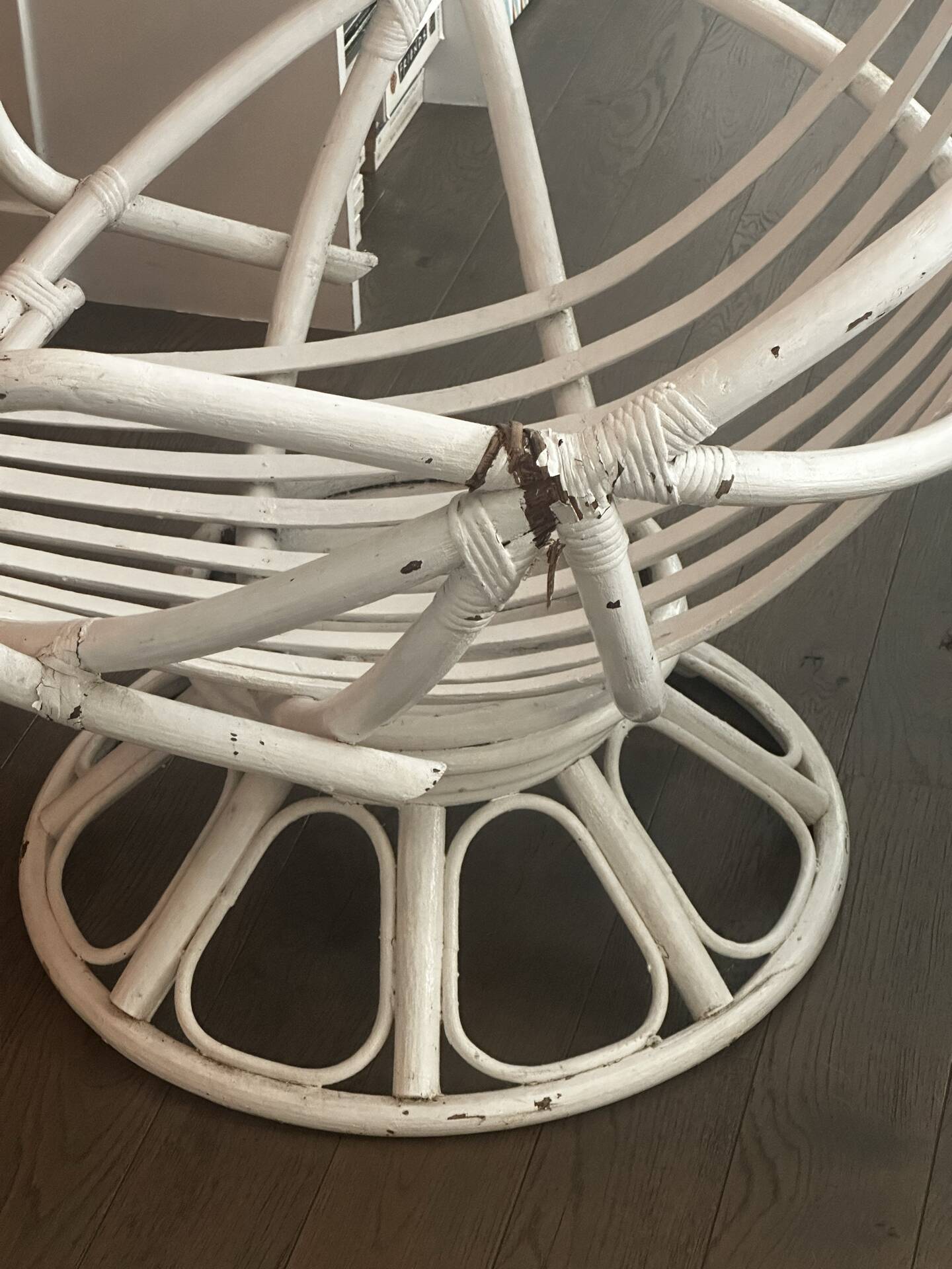 Vintage armchair in white lacquered rattan