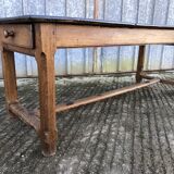 Antique oak farmhouse table with cat bar and 2 end drawers