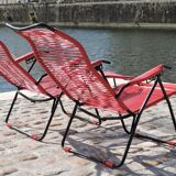 Pair of folding lounge chairs scoubidou vintage 60s