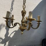 2 Louis XV brass chandeliers with 5 and 6 bulbs