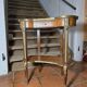 Kidney-shaped bedside table in Louis XV style with marquetry.