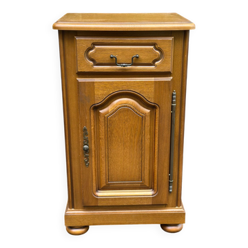 Table de chevet haute meuble d'appoint en chêne teinté miel 1980