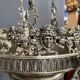 Grand lustre ancien rare en bronze massif argenté de style Empire 12 points lumineux.