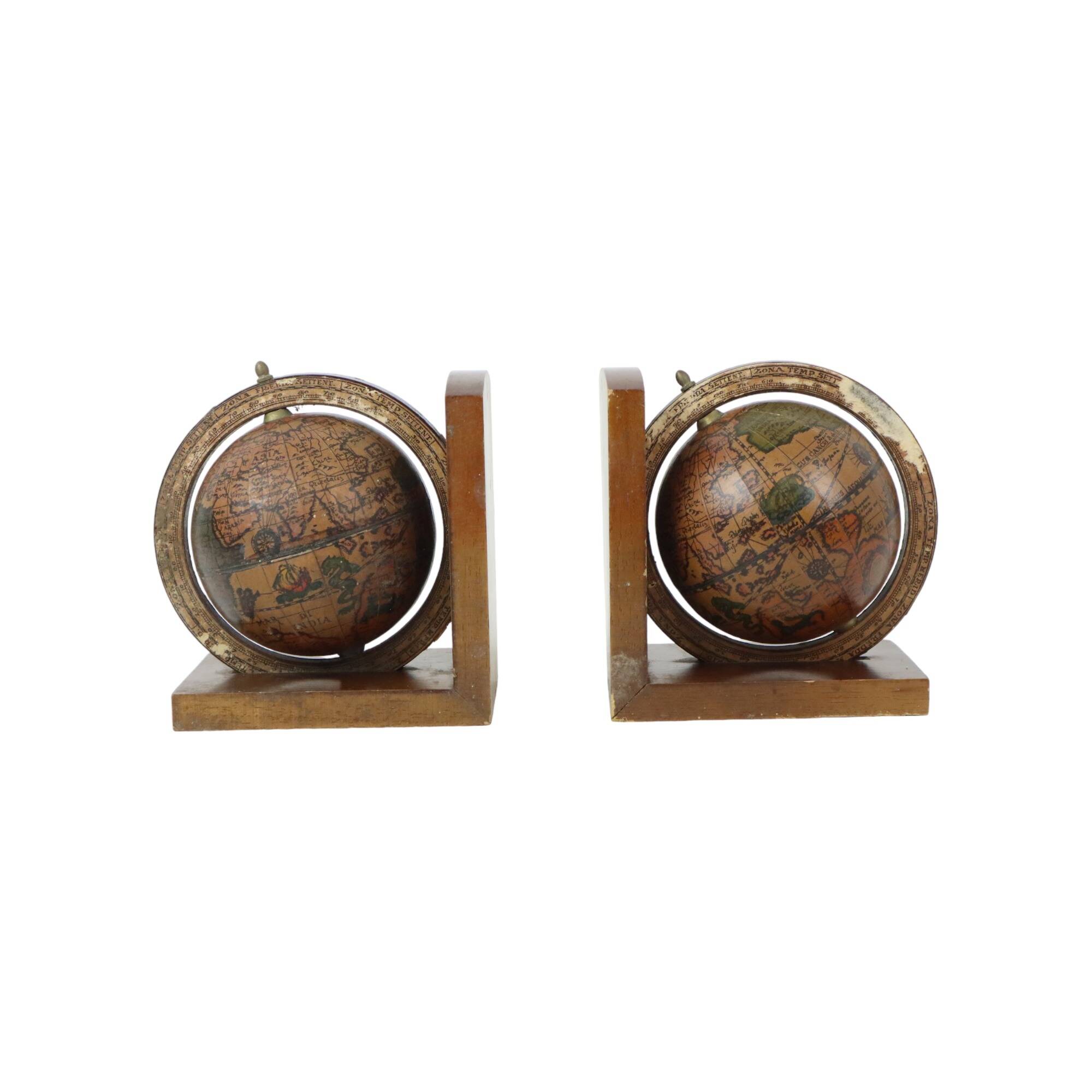 Vintage Set of Wooden Globe Bookends from the 1970s