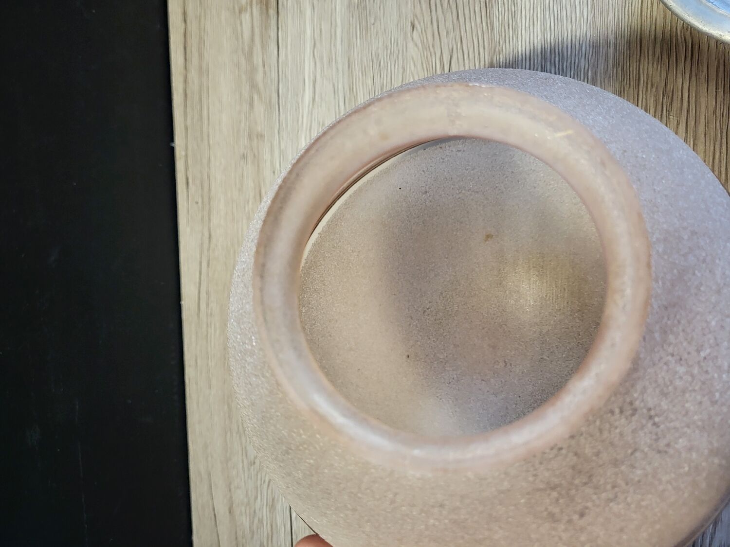 Old opaline pink ball ceiling light vintage frosted glass aluminum support suspension