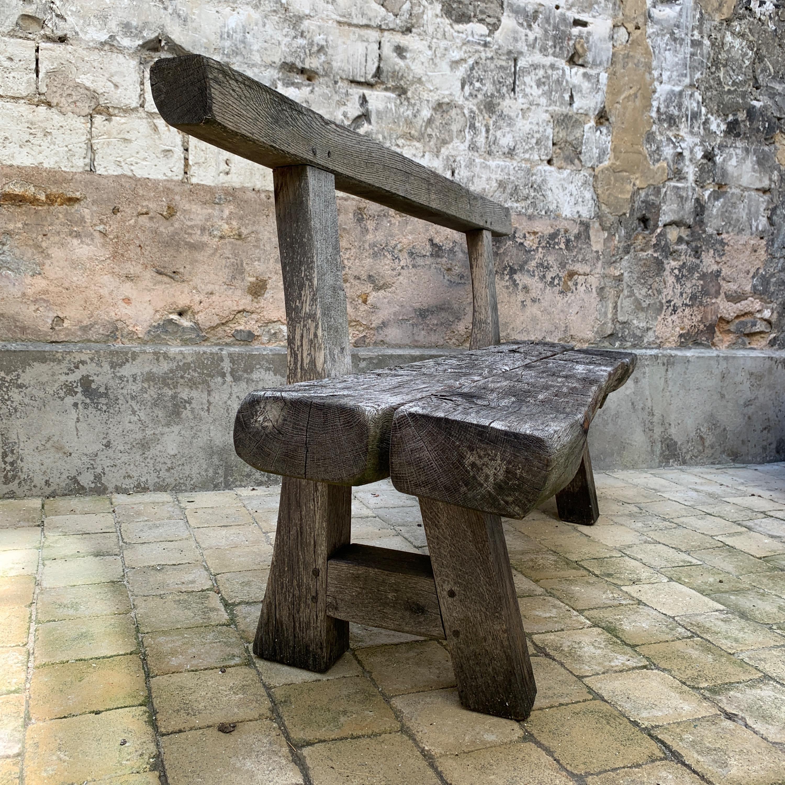 French primitive oak bench 1950