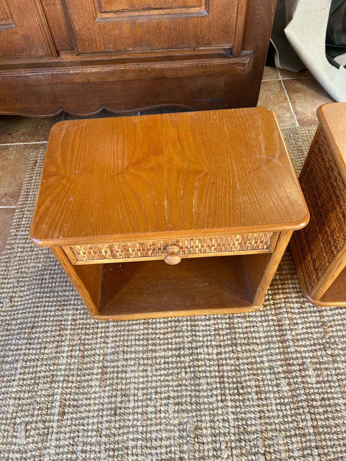 Pair of rattan bedside tables