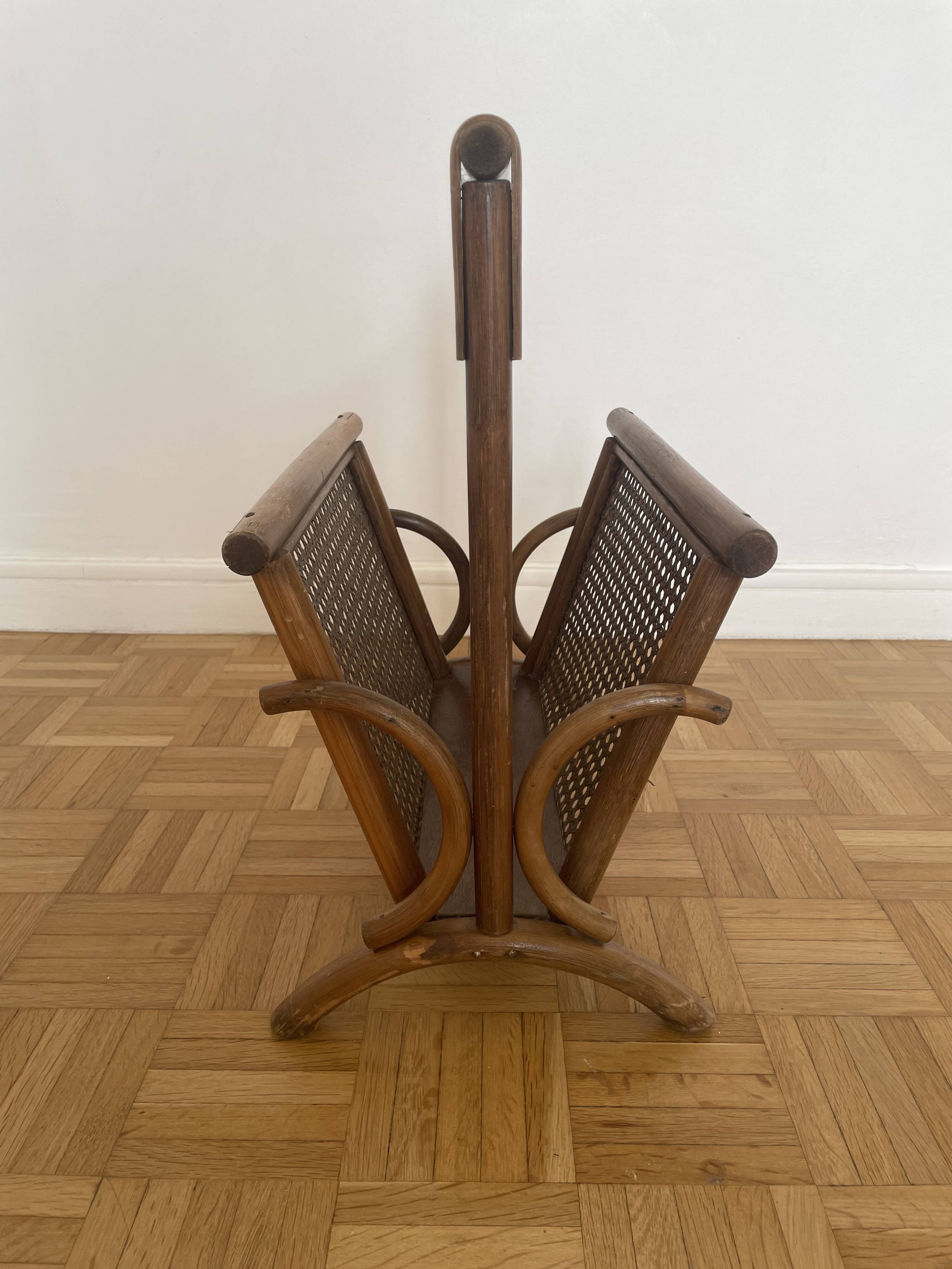 Brown rattan and cane magazine rack