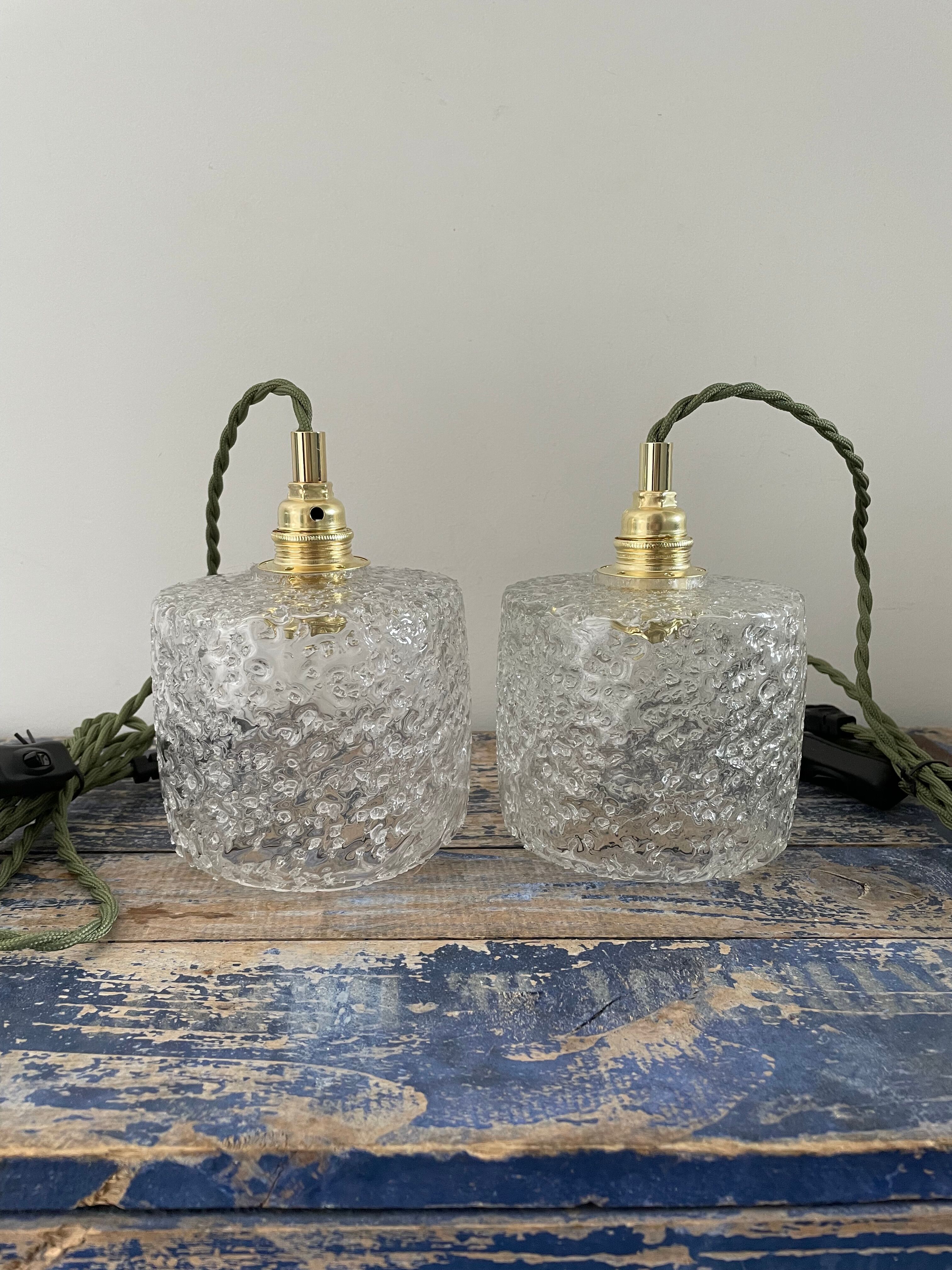 Set of two vintage bubbled glass handhelds