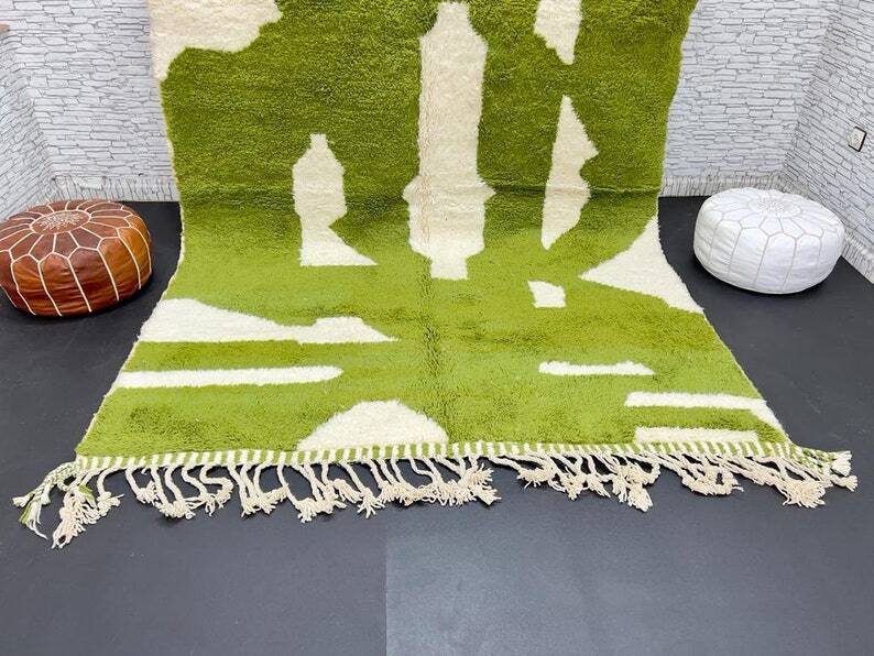 Green Moroccan Rug - Handmade Berber Wool Rug, 150/250CM