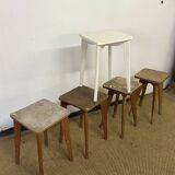 Série de 5 tabourets d'atelier en bois vintage