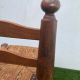 Pair of antique low fire chairs made of wood and straw