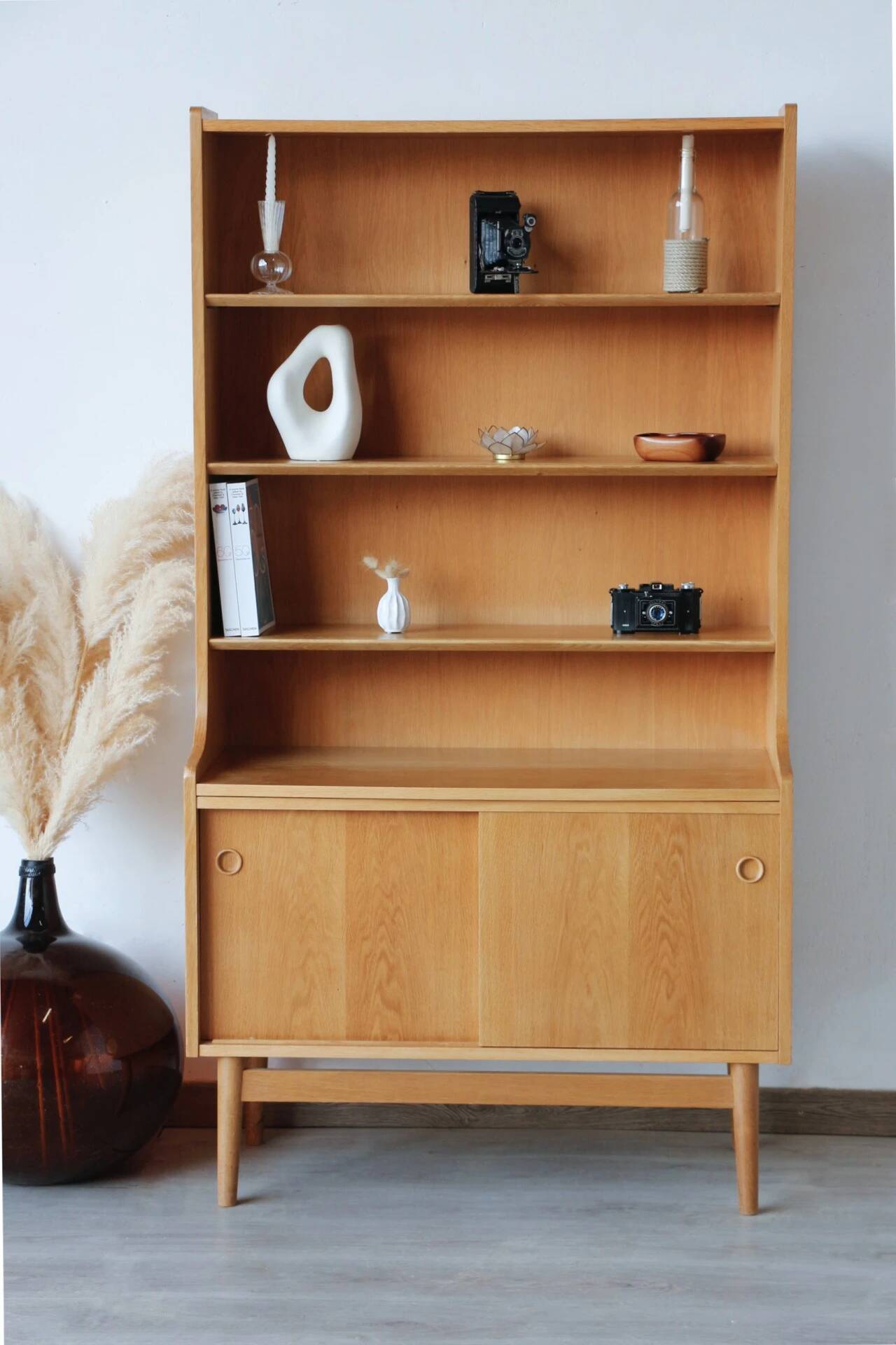 Renovated vintage Scandinavian oak library
