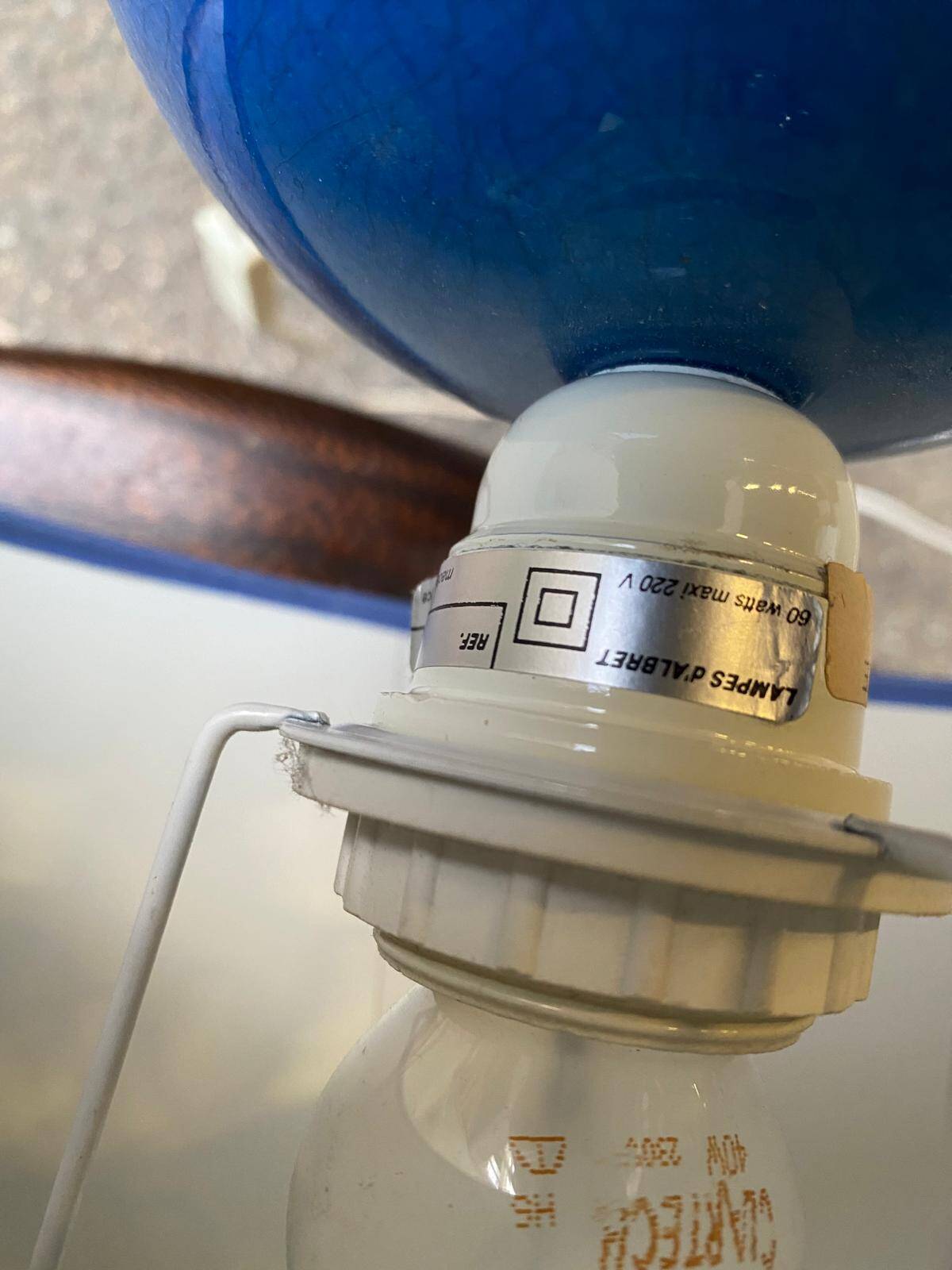 Pair of blue bedside lamps from the 60s by Les lampes d'Albret