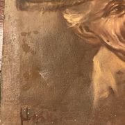 Old Table Oil on Canvas: Portrait of a Man in a Hat