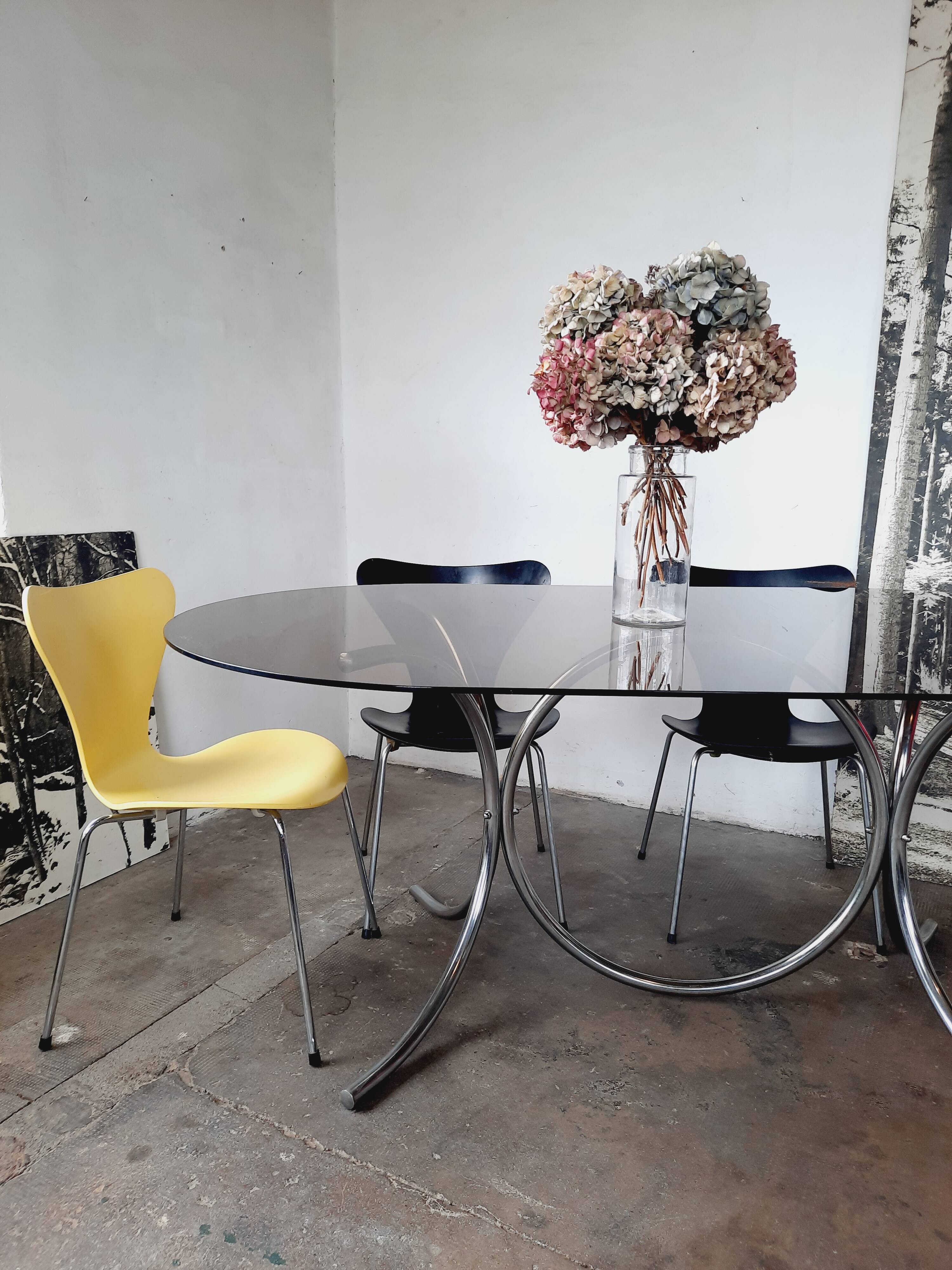 Large chrome and smoked glass table from the 70s