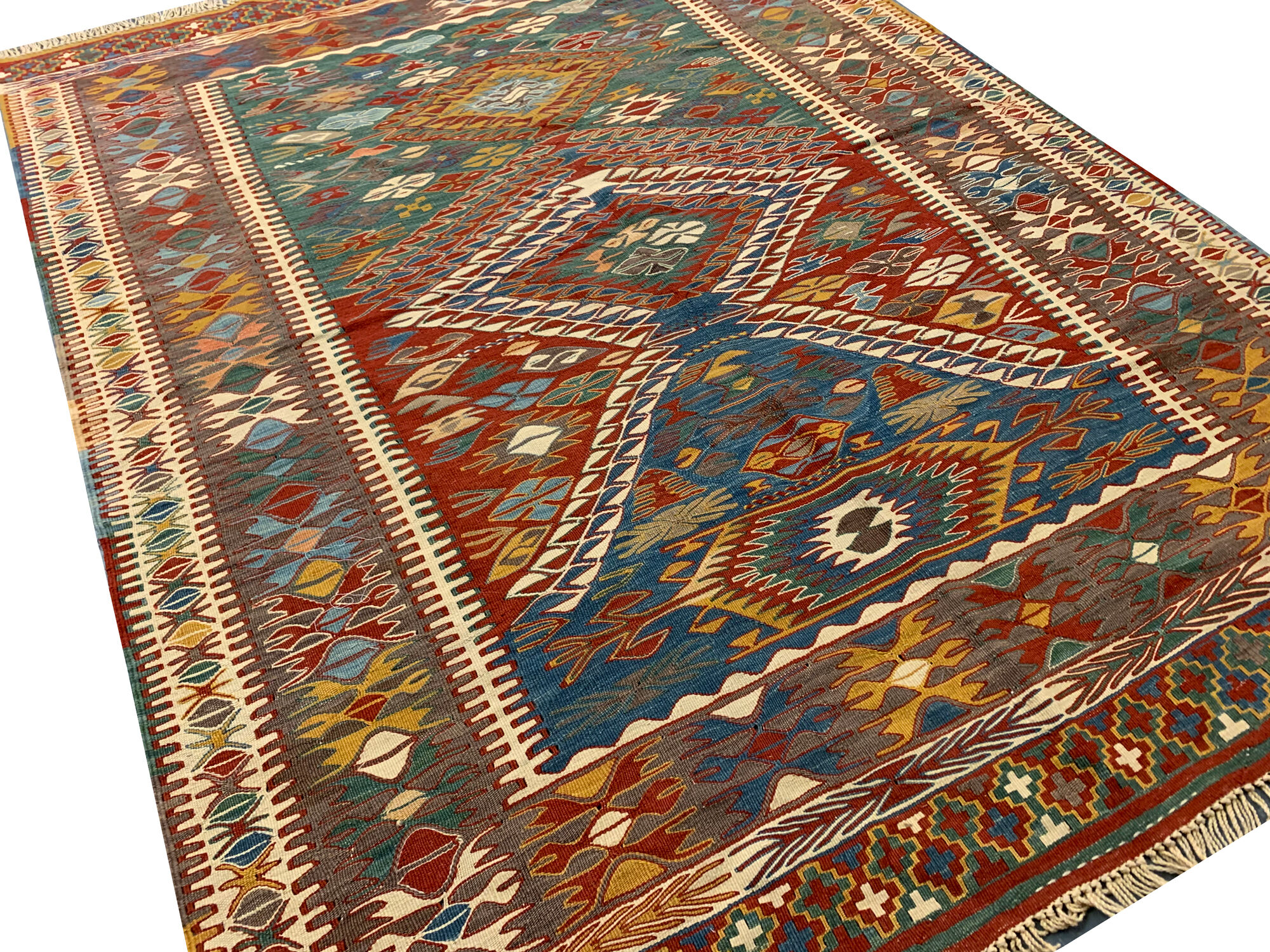 Traditional turkish kilim area rug, handmade oriental tribal kilim 145x194cm