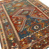 Traditional turkish kilim area rug, handmade oriental tribal kilim 145x194cm