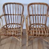 Pair of children's armchairs in rattan / bamboo honey color 60s