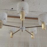 Brass and perspex chandelier with 5 lights - 1960s/70s